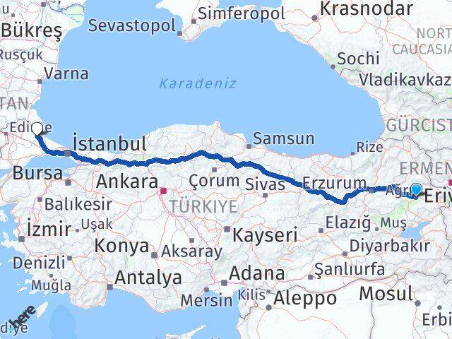 Ağrı Vize Kırklareli Arası Kaç Km - Yol Haritası