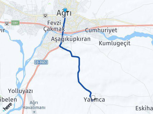 Ağrı Yakınca Arası Kaç Km - Yol Haritası