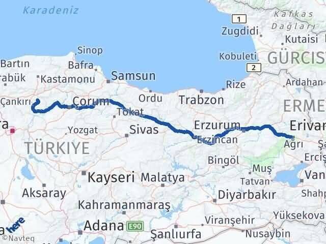 Ağrı Yapraklı Çankırı Arası Kaç Km - Yol Haritası