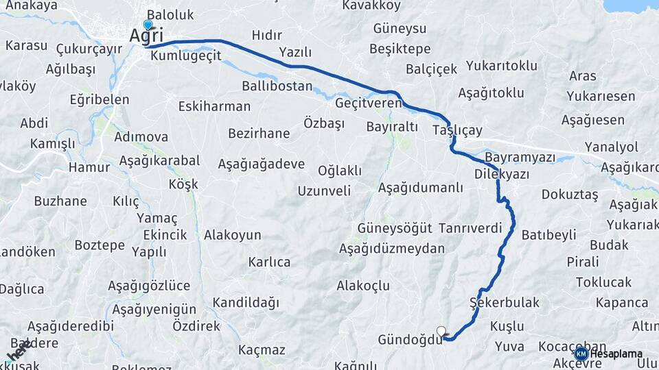 Ağrı Yeltepe Taşlıçay Arası Kaç Km - Yol Haritası