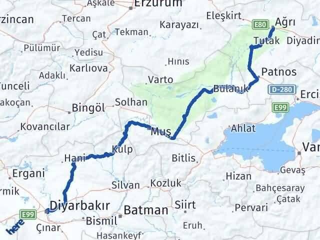 Ağrı Yenişehir Diyarbakır Arası Kaç Km - Yol Haritası
