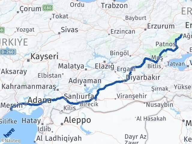 Ağrı Yenişehir Mersin Arası Kaç Km - Yol Haritası
