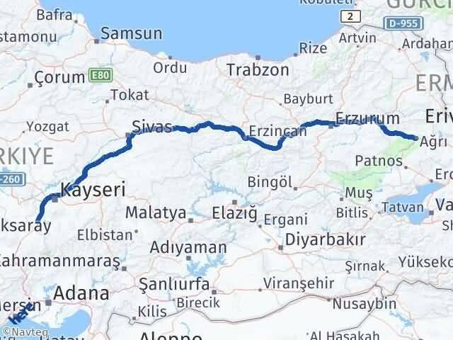 Ağrı Yeşilhisar Kayseri Arası Kaç Km - Yol Haritası