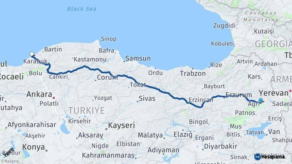 Ağrı Zonguldak Arası Kaç Km - Yol Haritası
