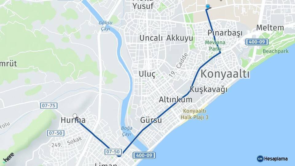 Akdeniz Üniversitesi Hurma Arası Kaç Km - Yol Tarifi