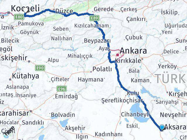 Aksaray Adapazarı Sakarya Arası Kaç Km - Yol Haritası