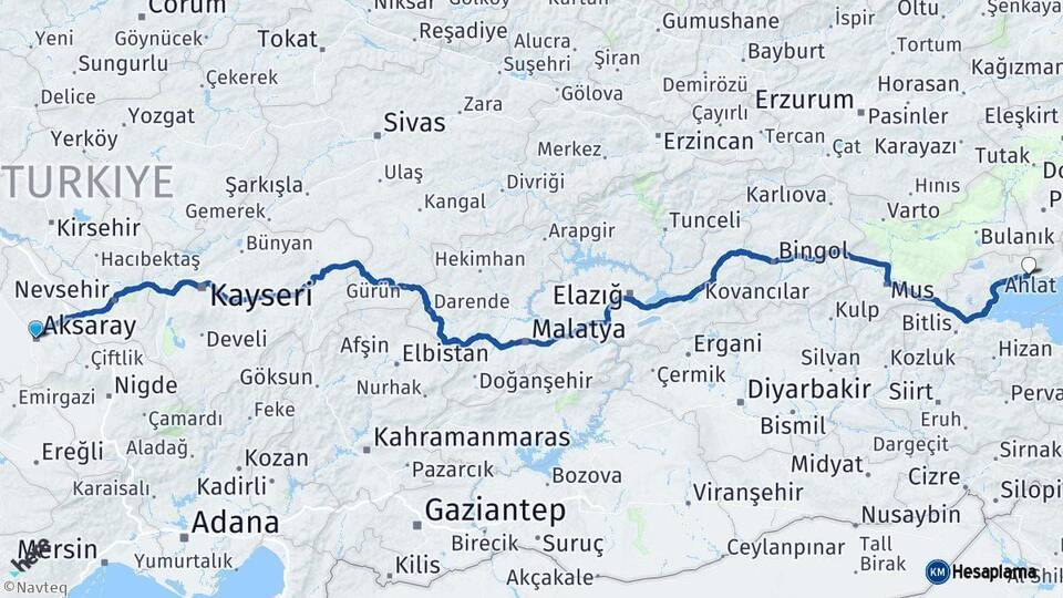Aksaray Adilcevaz Bitlis Arası Kaç Km - Yol Haritası