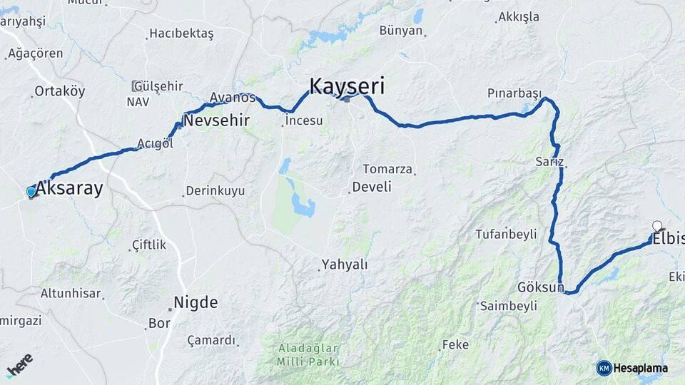 Aksaray Afşin Kahramanmaraş Arası Kaç Km - Yol Haritası