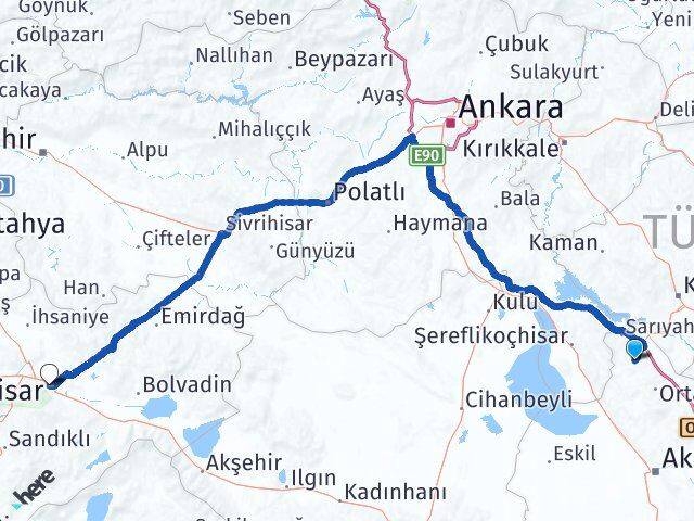 Aksaray Ağaçören Afyonkarahisar Arası Kaç Km - Yol Haritası