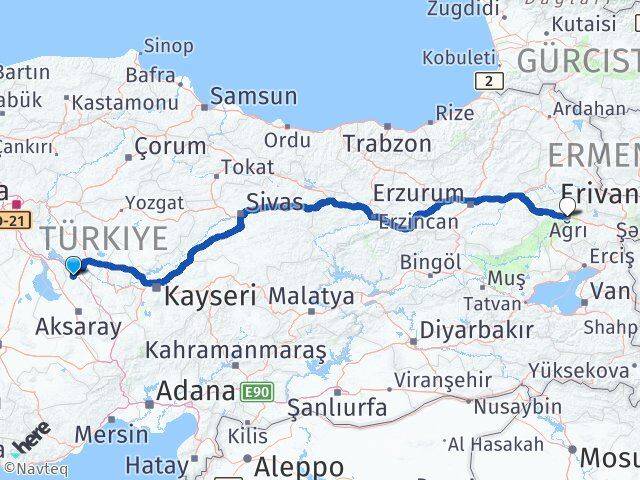 Aksaray Ağaçören Ağrı Arası Kaç Km - Yol Haritası