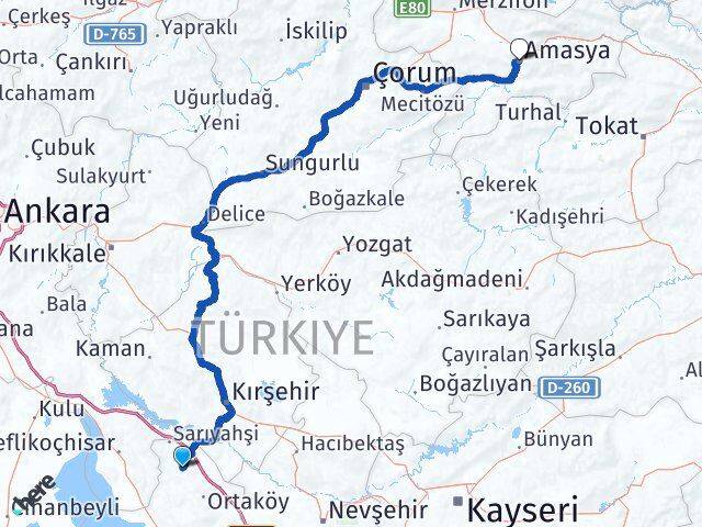 Aksaray Ağaçören Amasya Arası Kaç Km - Yol Haritası
