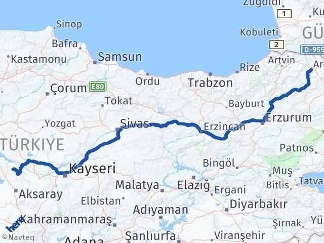 Aksaray Ağaçören Ardahan Arası Kaç Km - Yol Haritası