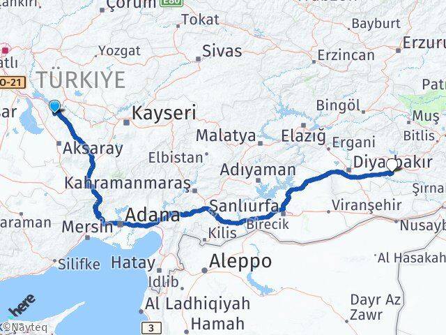 Aksaray Ağaçören Batman Arası Kaç Km - Yol Haritası