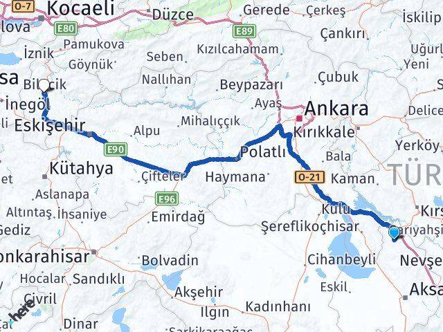 Aksaray Ağaçören Bilecik Arası Kaç Km - Yol Haritası