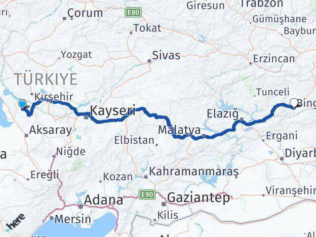 Aksaray Ağaçören Bingöl Arası Kaç Km - Yol Haritası