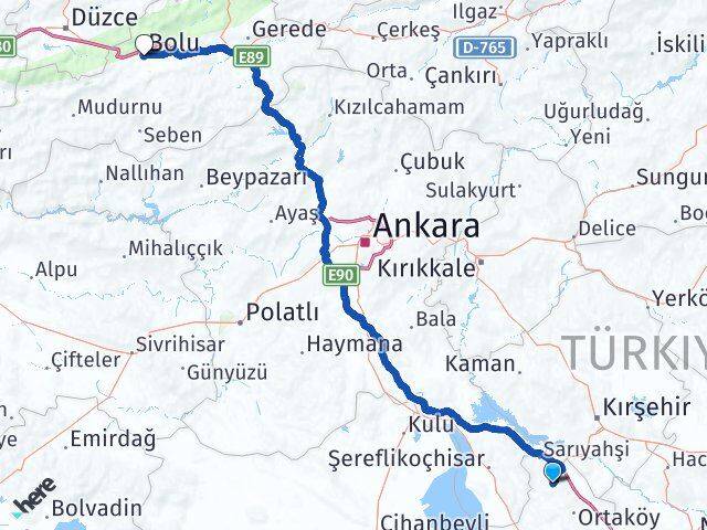 Aksaray Ağaçören Bolu Arası Kaç Km - Yol Haritası