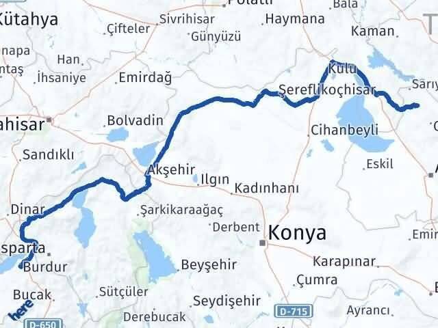 Aksaray Ağaçören Burdur Arası Kaç Km - Yol Haritası