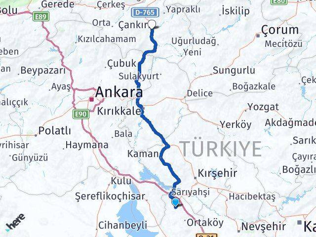 Aksaray Ağaçören Çankırı Arası Kaç Km - Yol Haritası