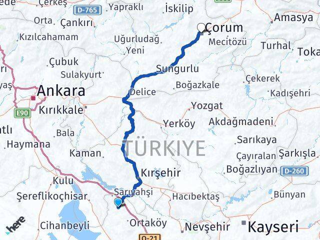 Aksaray Ağaçören Çorum Arası Kaç Km - Yol Haritası