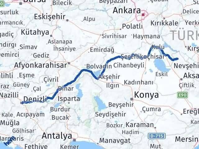 Aksaray Ağaçören Denizli Arası Kaç Km - Yol Haritası