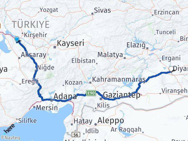 Aksaray Ağaçören Diyarbakır Arası Kaç Km - Yol Haritası
