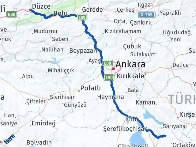 Aksaray Ağaçören Düzce Arası Kaç Km - Yol Haritası