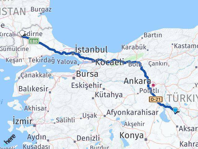 Aksaray Ağaçören Edirne Arası Kaç Km - Yol Haritası