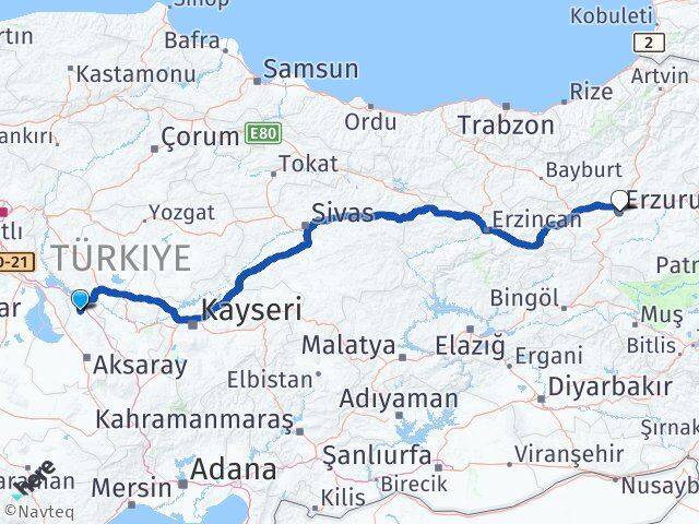 Aksaray Ağaçören Erzurum Arası Kaç Km - Yol Haritası