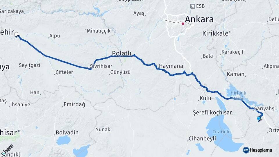 Aksaray Ağaçören Eskişehir Arası Kaç Km - Yol Haritası