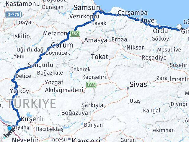 Aksaray Ağaçören Giresun Arası Kaç Km - Yol Haritası
