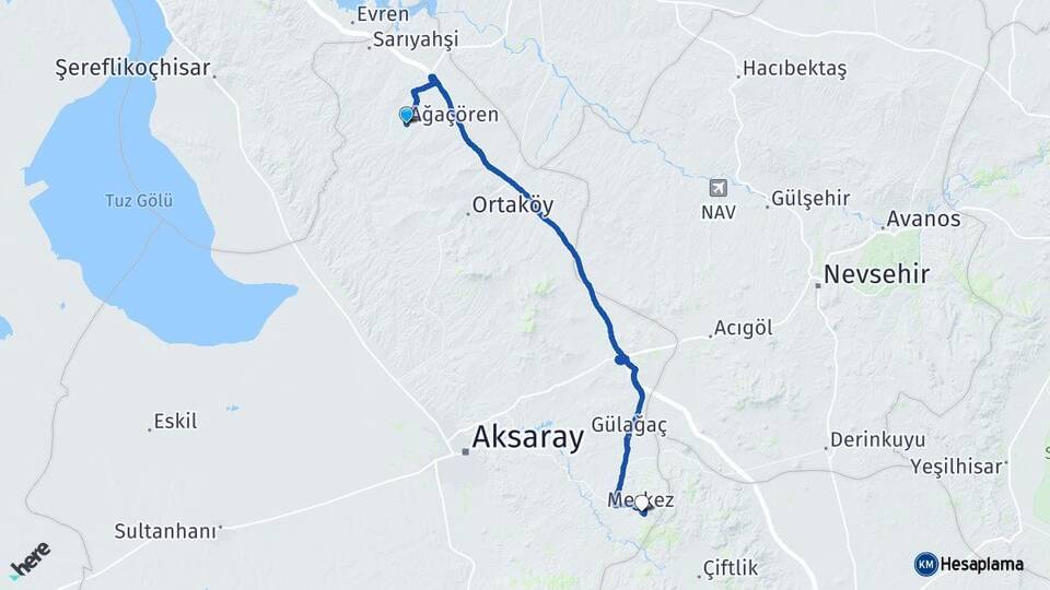 Aksaray Ağaçören Güzelyurt Arası Kaç Km - Yol Haritası