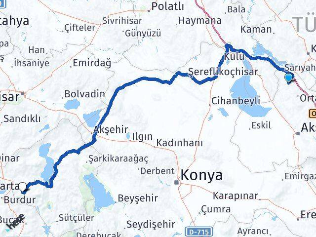 Aksaray Ağaçören Isparta Arası Kaç Km - Yol Haritası