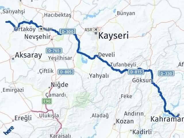 Aksaray Ağaçören Kahramanmaraş Arası Kaç Km - Yol Haritası