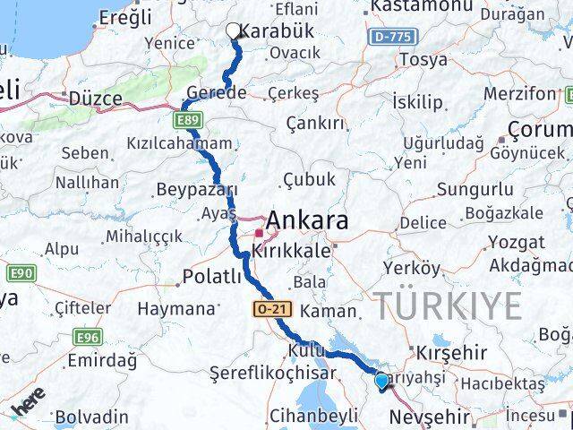 Aksaray Ağaçören Karabük Arası Kaç Km - Yol Haritası