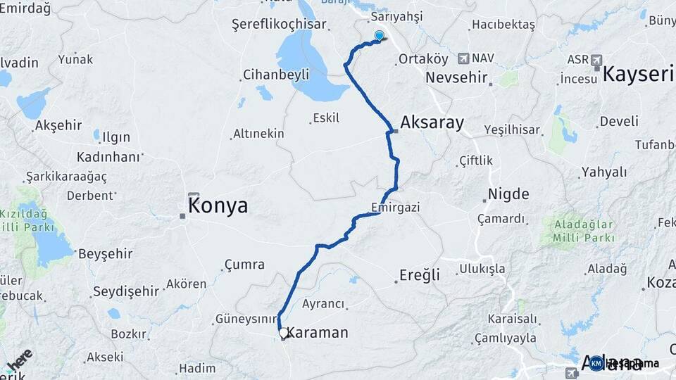 Aksaray Ağaçören Karaman Arası Kaç Km - Yol Haritası