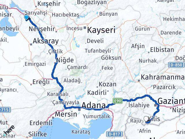 Aksaray Ağaçören Kilis Arası Kaç Km - Yol Haritası