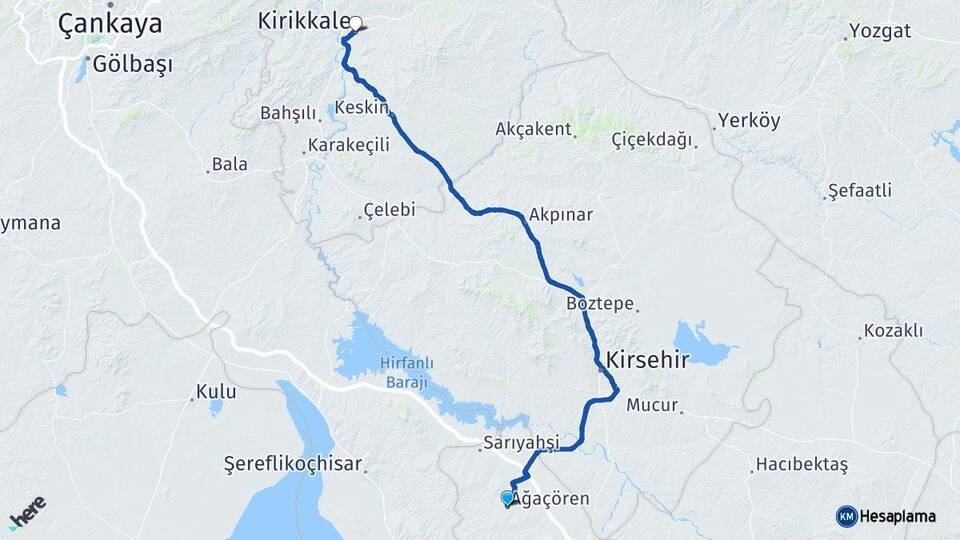 Aksaray Ağaçören Kırıkkale Arası Kaç Km - Yol Haritası