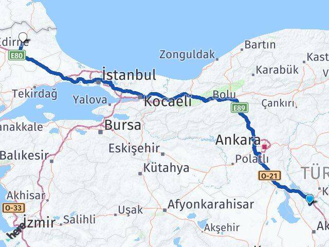 Aksaray Ağaçören Kırklareli Arası Kaç Km - Yol Haritası