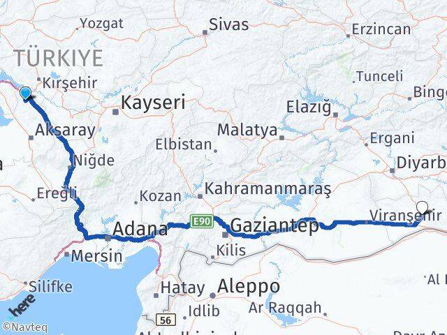 Aksaray Ağaçören Mardin Arası Kaç Km - Yol Haritası