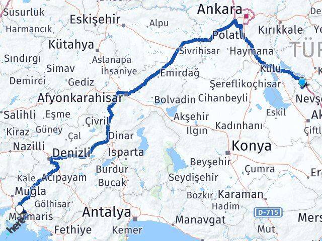 Aksaray Ağaçören Muğla Arası Kaç Km - Yol Haritası