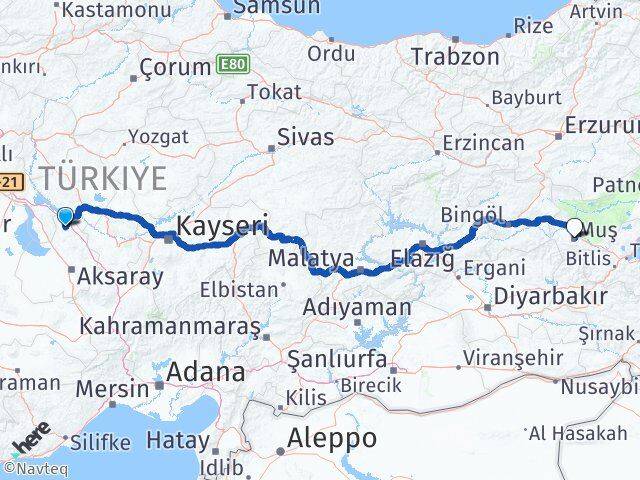 Aksaray Ağaçören Muş Arası Kaç Km - Yol Haritası