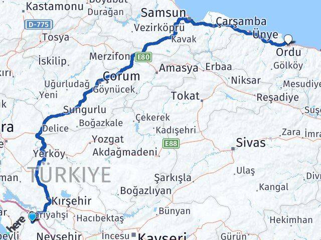 Aksaray Ağaçören Ordu Arası Kaç Km - Yol Haritası