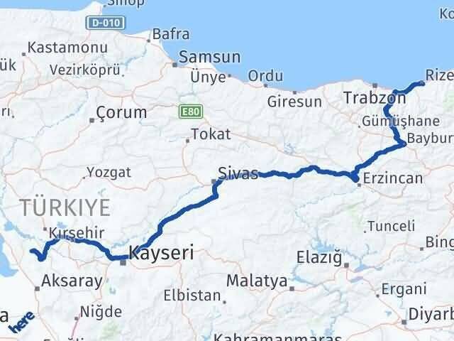 Aksaray Ağaçören Rize Arası Kaç Km - Yol Haritası
