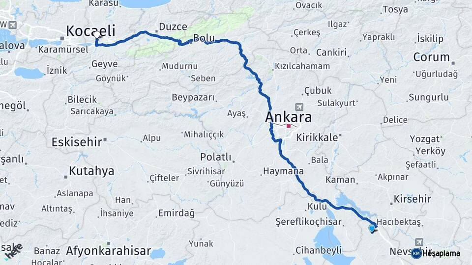 Aksaray Ağaçören Sakarya Arası Kaç Km - Yol Haritası