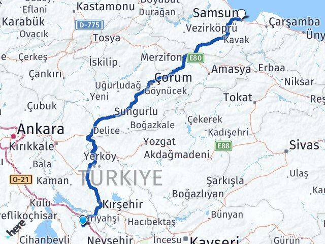 Aksaray Ağaçören Samsun Arası Kaç Km - Yol Haritası