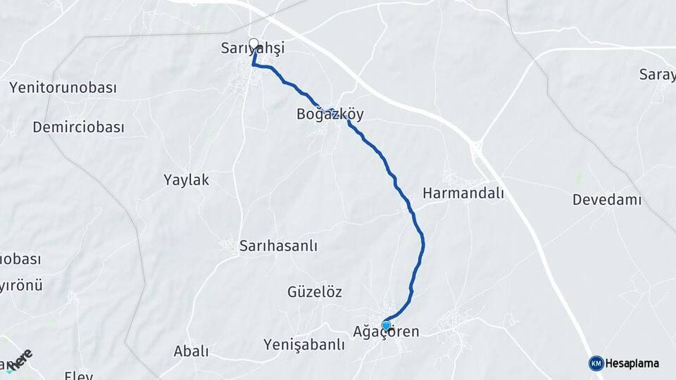 Aksaray Ağaçören Sarıyahşi Arası Kaç Km - Yol Haritası