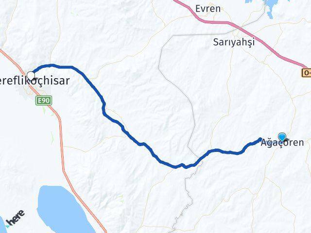 Aksaray Ağaçören Şereflikoçhisar Ankara Arası Kaç Km - Yol Haritası