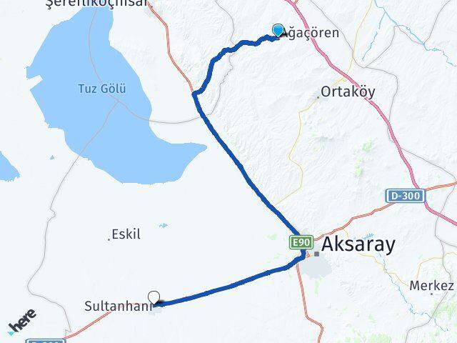 Aksaray Ağaçören Sultanhanı Arası Kaç Km - Yol Haritası