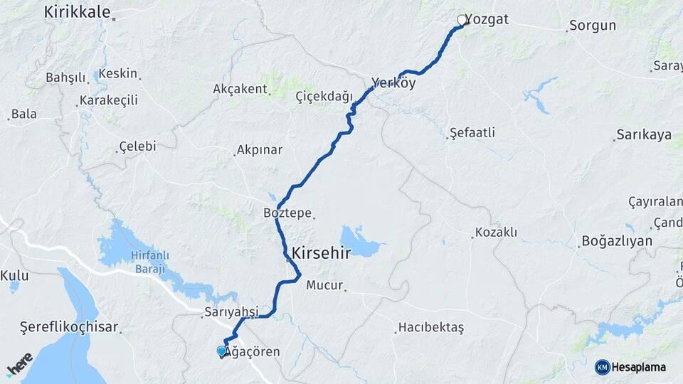 Aksaray Ağaçören Yozgat Arası Kaç Km - Yol Haritası