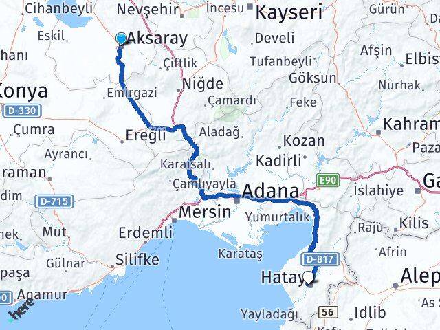 Aksaray Akasya Antakya Hatay Arası Kaç Km - Yol Haritası